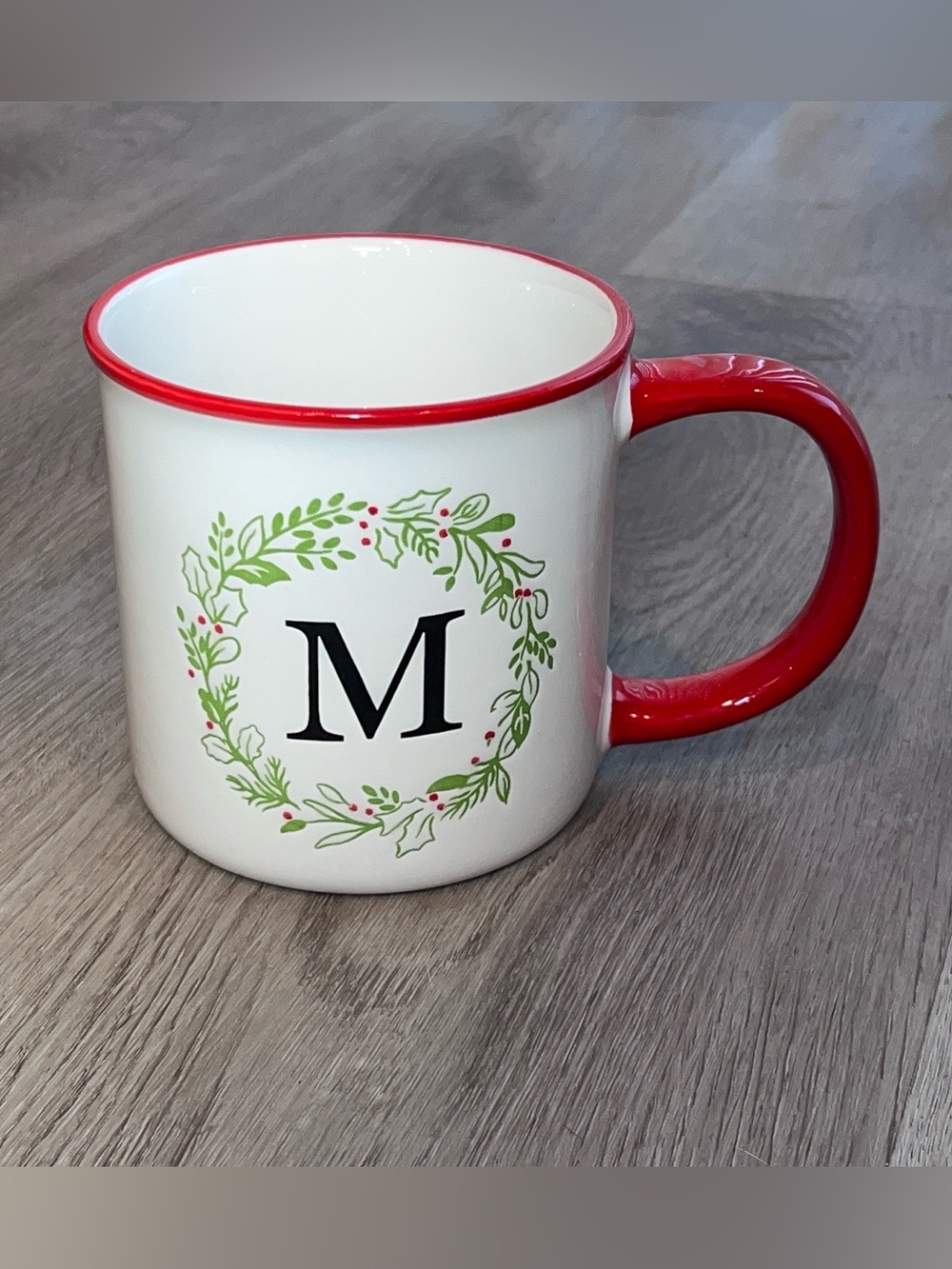 Sleigh Bell Bistro Christmas Mug M Monogram Mug 16 oz Coffee Tea Holiday